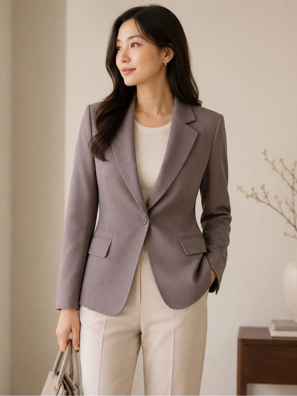 Anne Klein Suit Blazer | Size 4 | Taupe Mocha | Single Button Jacket | Y2K